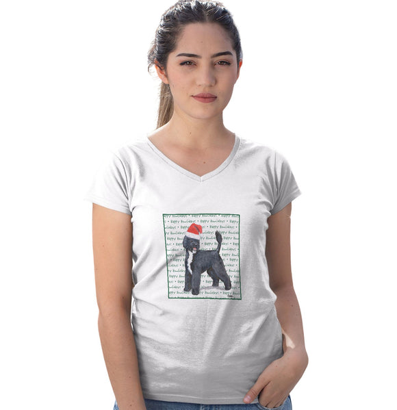 Portuguese Water Dog Happy Howlidays Text - Women's V-Neck T-Shirt