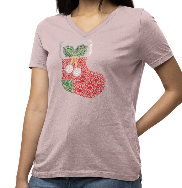 Paw Christmas Stocking - Women's V-Neck T-Shirt
