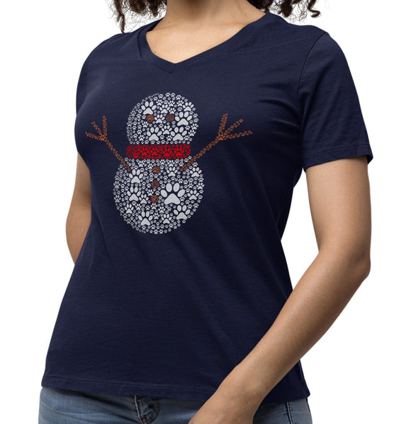 Paw Snowman - Women's V-Neck T-Shirt