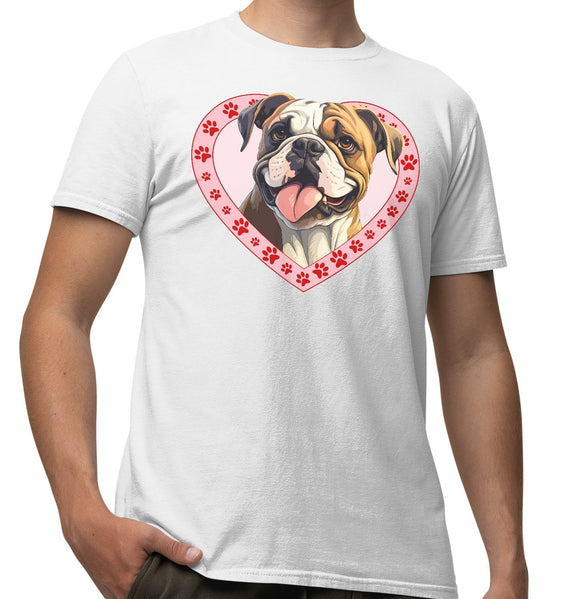 Bulldog Illustration In Heart - Adult Unisex T-Shirt