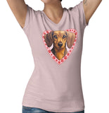Dachshund (Chocolate) Illustration In Heart - Women's V-Neck T-Shirt
