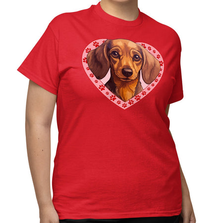 Dachshund (Chocolate) Illustration In Heart - Adult Unisex T-Shirt