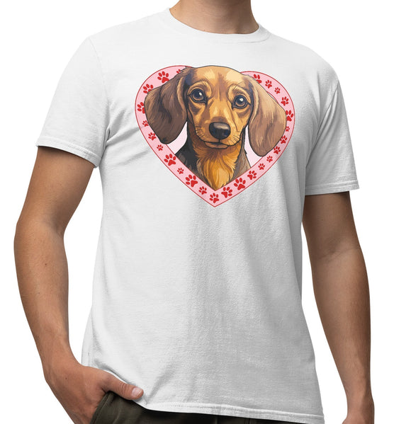 Dachshund (Chocolate) Illustration In Heart - Adult Unisex T-Shirt