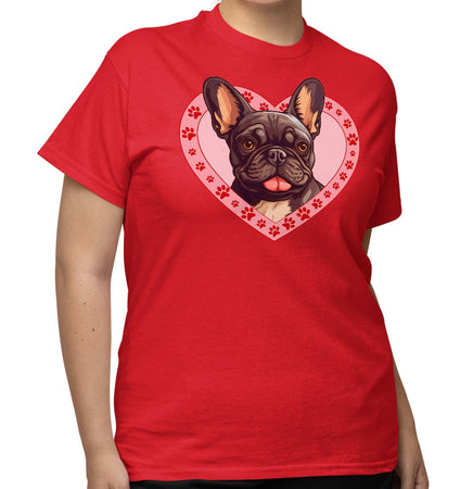 French Bulldog (Black & White) Illustration In Heart - Adult Unisex T-Shirt