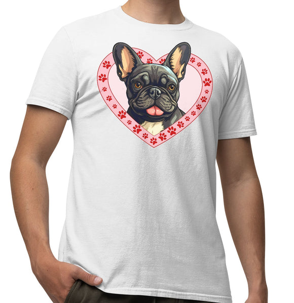 French Bulldog (Black & White) Illustration In Heart - Adult Unisex T-Shirt