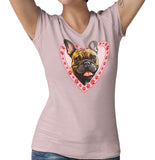 French Bulldog (Fawn) Illustration In Heart - Women's V-Neck T-Shirt