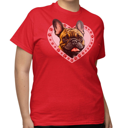 French Bulldog (Fawn) Illustration In Heart - Adult Unisex T-Shirt