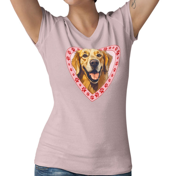 Golden Retriever (Dark Golden) Illustration In Heart - Women's V-Neck T-Shirt