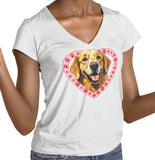Golden Retriever (Dark Golden) Illustration In Heart - Women's V-Neck T-Shirt