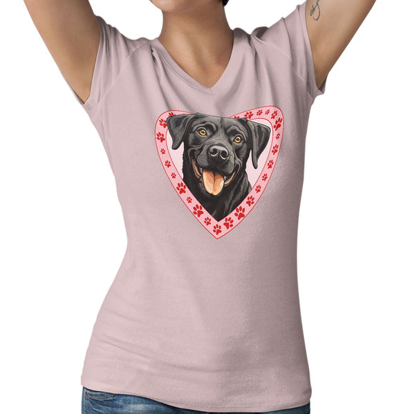 Labrador Retriever (Black) Illustration In Heart - Women's V-Neck T-Shirt