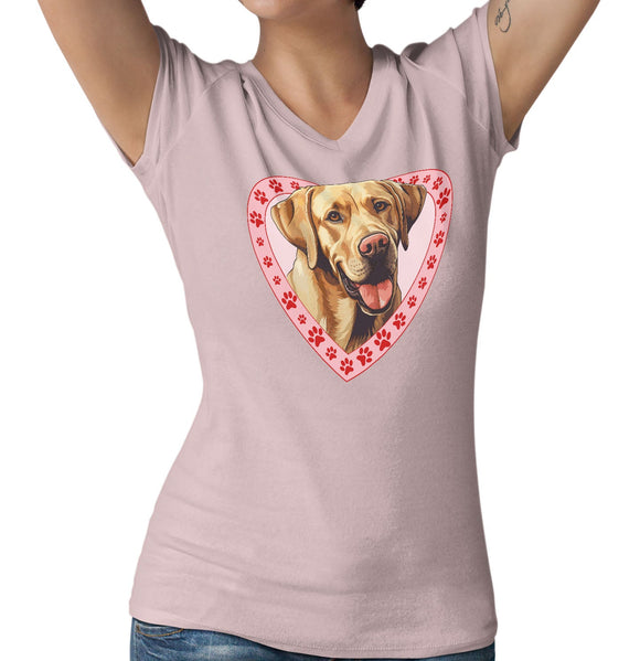 Labrador Retriever (Yellow) Illustration In Heart - Women's V-Neck T-Shirt