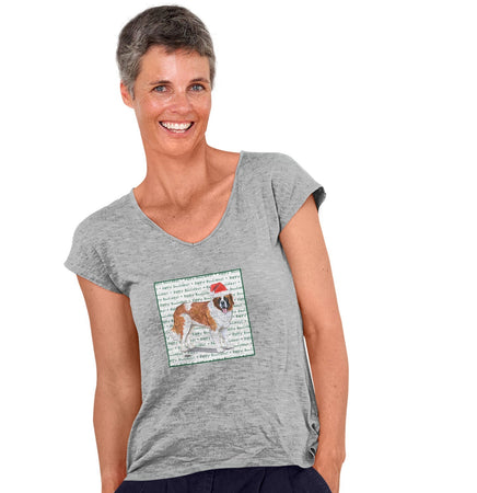 Saint Bernard Happy Howlidays Text - Women's V-Neck T-Shirt