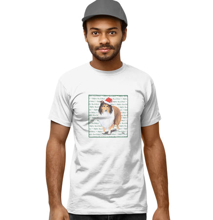 Shetland Sheepdog Happy Howlidays Text - Adult Unisex T-Shirt
