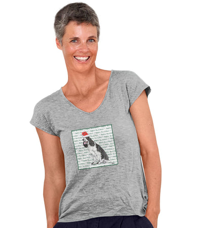 English Springer Spaniel (Black & White) Happy Howlidays Text - Women's V-Neck T-Shirt