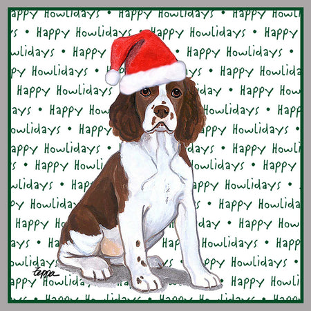 English Springer Spaniel Puppy Happy Howlidays Text - Adult Unisex Crewneck Sweatshirt