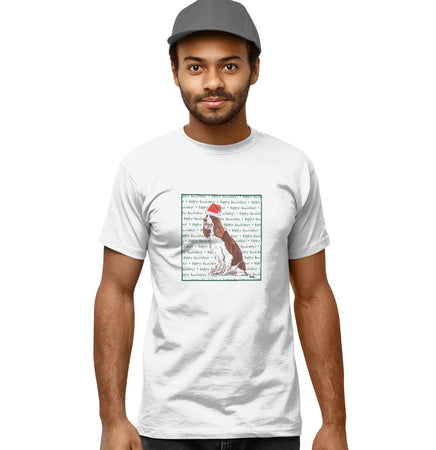 English Springer Spaniel (Liver & White) Happy Howlidays Text - Adult Unisex T-Shirt