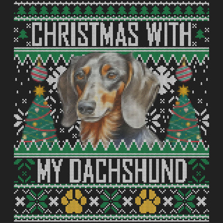 Ugly Sweater Christmas with My Dachshund - Women's V-Neck Long Sleeve T-Shirt