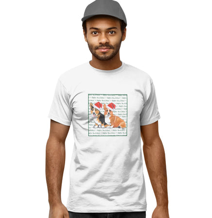 Pembroke Welsh Corgi Pair Happy Howlidays Text - Adult Unisex T-Shirt