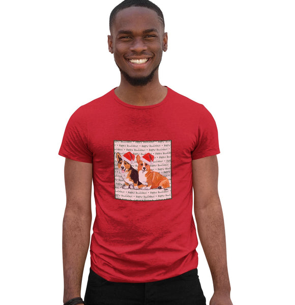 Pembroke Welsh Corgi Pair Happy Howlidays Text - Adult Unisex T-Shirt