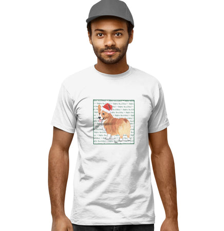 Pembroke Welsh Corgi (Red) Happy Howlidays Text - Adult Unisex T-Shirt