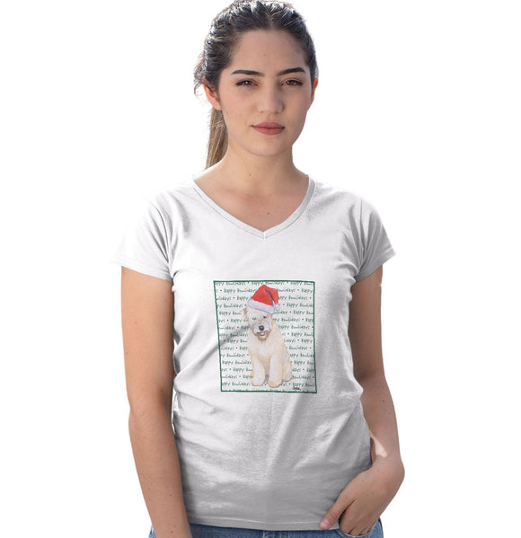 Soft Coated Wheaten Terrier Puppy Happy Howlidays Text - Women's V-Neck T-Shirt