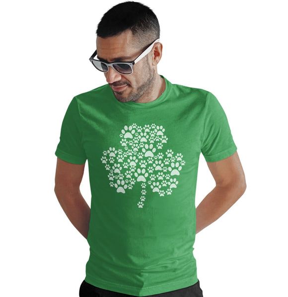 Green & White Shamrock Paw Print - Adult Unisex T-Shirt