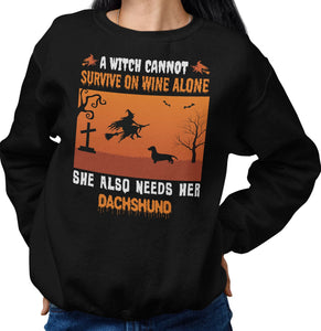 A Witch Needs Her Dachshund (Shorthaired) - Adult Unisex Crewneck Sweatshirt