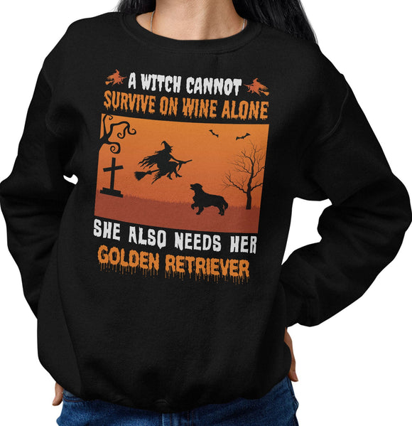A Witch Needs Her Golden Retriever - Adult Unisex Crewneck Sweatshirt