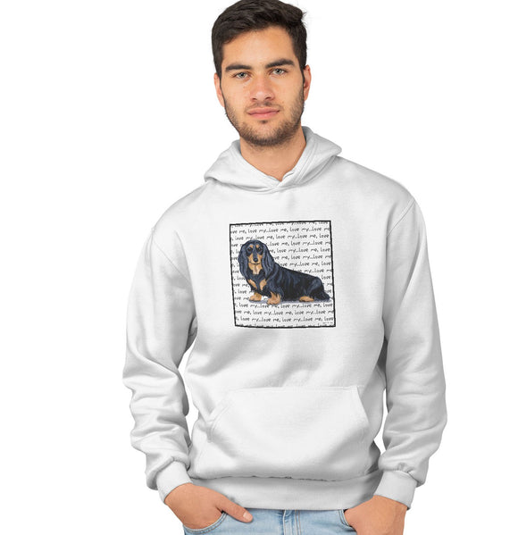 Black Long Haired Dachshund Love Text - Hoodie Sweatshirt