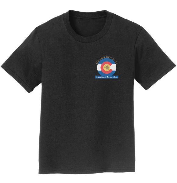 Golden Retriever Freedom Rescue Colorado Flag Logo - Left Chest - Youth T-Shirt