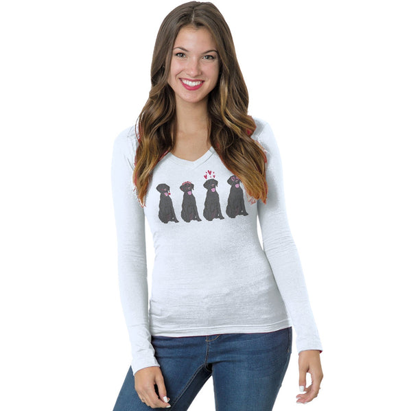 .com - Black Lab Love Line Up - Women's V-Neck Long Sleeve T-Shirt