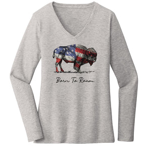 Buffalo Flag Overlay - Women's V-Neck Long Sleeve T-Shirt