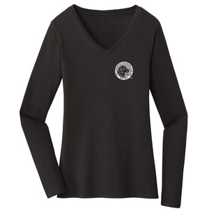 The Labrador Retriever Club - LRC Logo - Left Chest Black & White - Women's V-Neck Long Sleeve T-Shirt