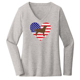 USA Flag Chocolate Lab Silhouette - Women's V-Neck Long Sleeve T-Shirt