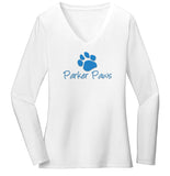 Parker Paws Blue Paw Print Logo - Women's V-Neck Long Sleeve T-Shirt