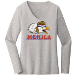 Merica Eagle - Women's V-Neck Long Sleeve T-Shirt