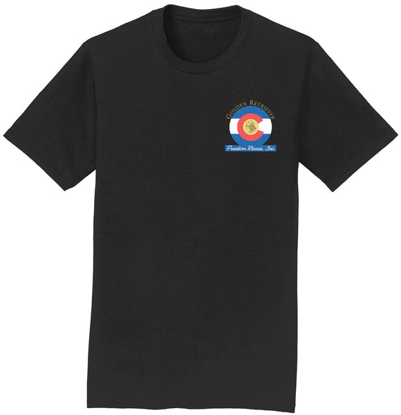 Golden Retriever Freedom Rescue Colorado Flag Logo - Left Chest - T-Shirt
