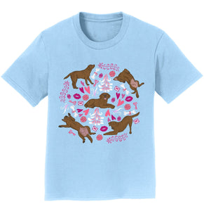 Chocolate Labrador Pink Fleur Pattern - Kids' Unisex T-Shirt