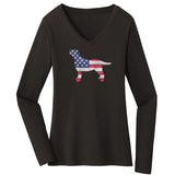 USA Flag Pattern Lab Silhouette - Women's V-Neck Long Sleeve T-Shirt