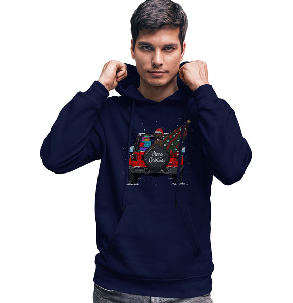 Christmas Jeep Chocolate Lab - Adult Unisex Hoodie Sweatshirt