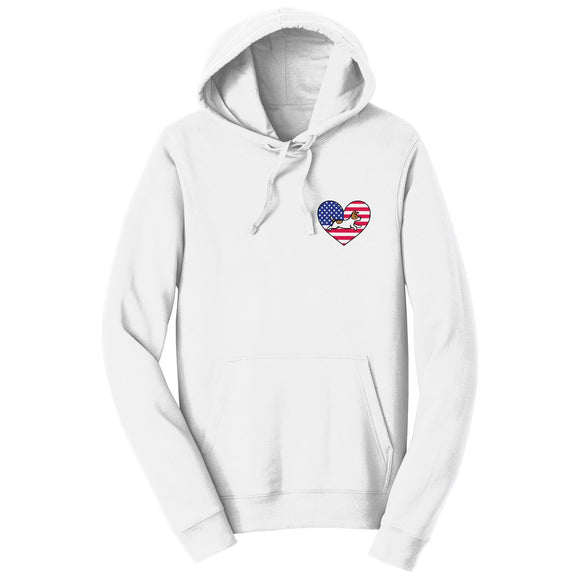 Parker Paws Store - USA Flag Heart Jack Russell Terrier Running Left Chest - Adult Unisex Hoodie Sweatshirt