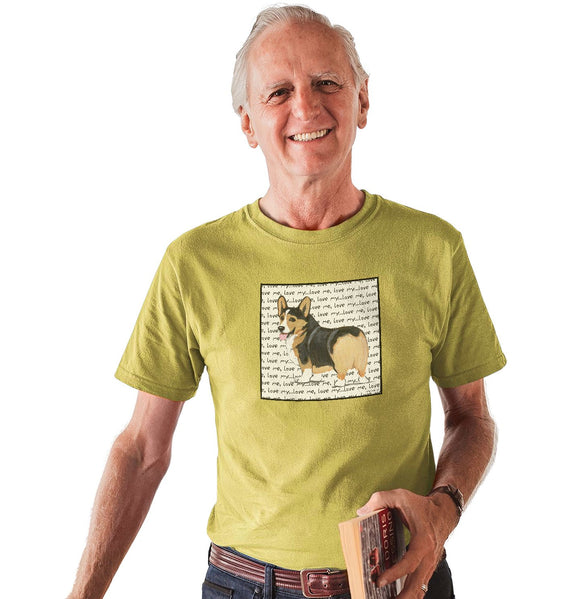 Tri Color Corgi Puppy Love Text - Adult Unisex T-Shirt