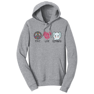 International Elephant Foundation - Peace Love Elephants - Adult Unisex Hoodie Sweatshirt